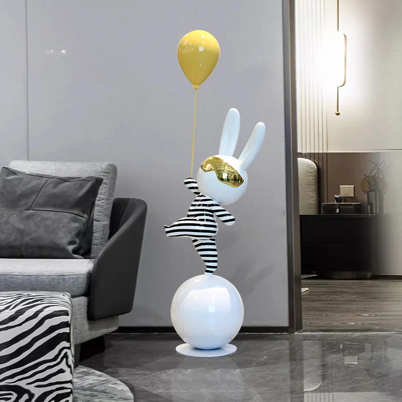 

Balloon Rabbit Cartoon Large Sculpture Model Room, Living Room, Floor to Floor Decoration, Hotel Lobby Art Installation