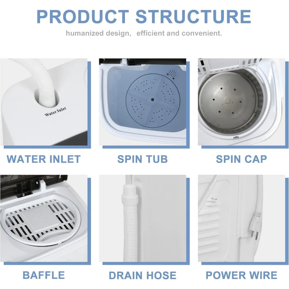 Compact Washing Machine 13lbs Capacity Twin Tube Washing Machine Washer and Spin Cycle Combo 5