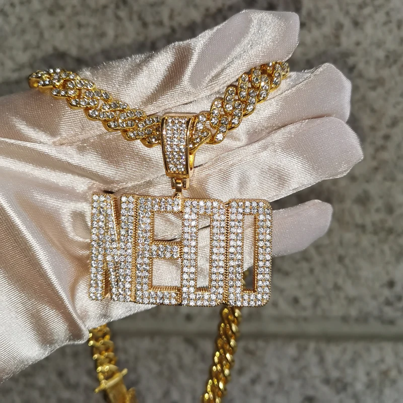 Customized Name Necklace AAA Zircon with Copper Pendant with 9MM Cuban Chain Personalized Words Choker HIP HOP Jewelry