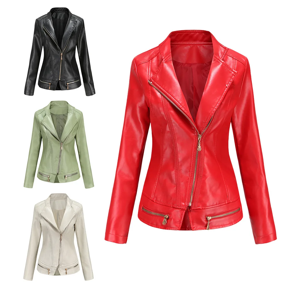 

2023 New Leather Jacket Women Spring Autumn Coat Women Faux PU Bike Jacket Moto Leather Jacket Lady Casual Street Outwear Q451