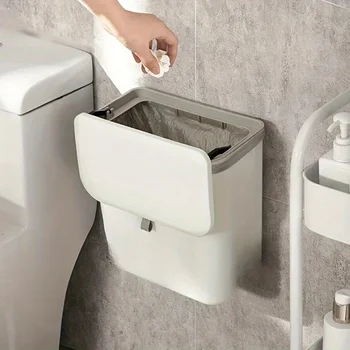Pattumiera bianca montata a parete salvaspazio per pulizia senza sforzo per cucina - Plastica resistente, stoccaggio dei rifiuti multifunzionale 1