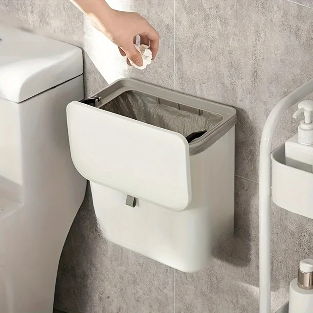 Pattumiera bianca montata a parete salvaspazio per pulizia senza sforzo per cucina - Plastica resistente, stoccaggio dei rifiuti multifunzionale 1