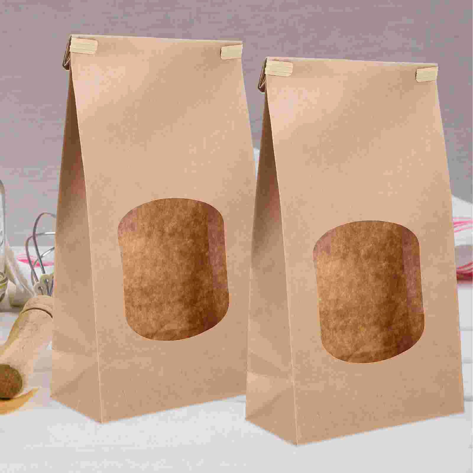 

50pcs Paper Bread Bags with Clear Window Bread Bags Kraft Paper Bakery Bag with Window