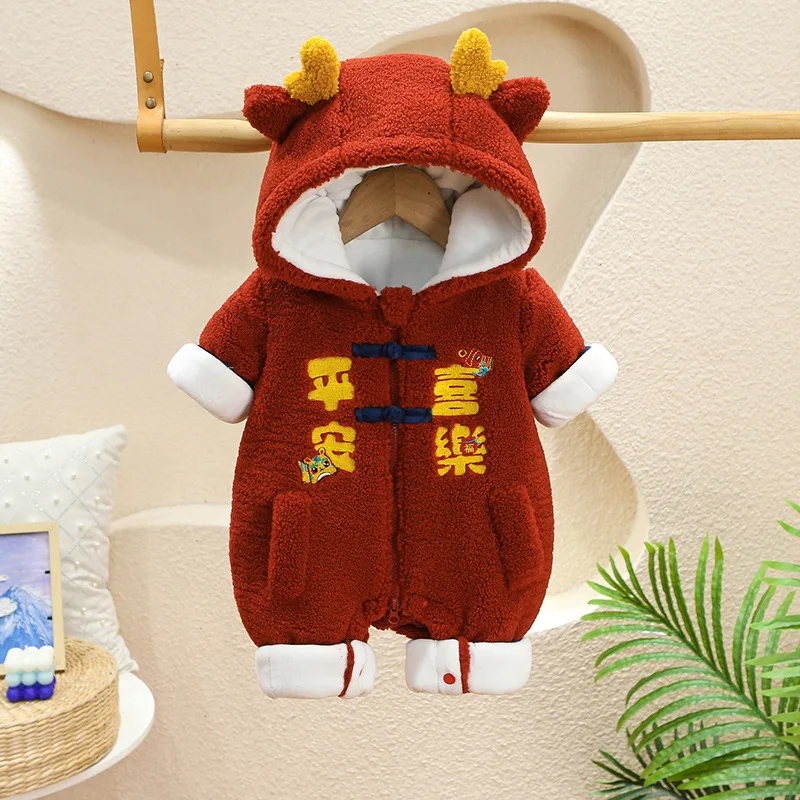 

Jenny&Dave Winter plush climbing clothes for babies at a young age of one hundred days old, baby jumpsuit, annual clothing for g