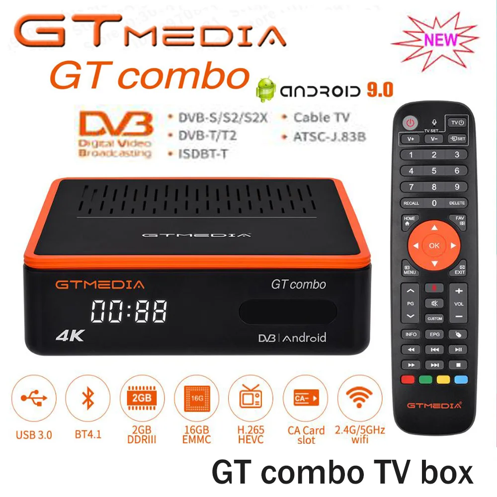 Nuovo Android Dvb Tv Box Gtmedia Gt Combo 4K 8K Hd Dvb-S2X/T2/C 2G + 16Gb M3U Decoder Ricevitore Tv Satellitare/Google Smart Set Top Box