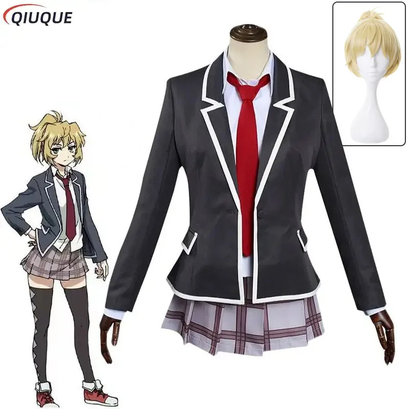 

Anime High Rise Invasion Mayuko Nise Cosplay Costume Wig Tenkuu Shinpan Suit School Uniform Girl Women Outfits