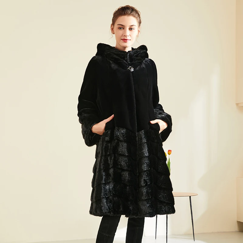 Women Fleece Jacket  Fall and Winter Fashion Faux Fur Coat Long Fuzzy Hood Fluffy Sherpa Overcoat Women's Fur Coat