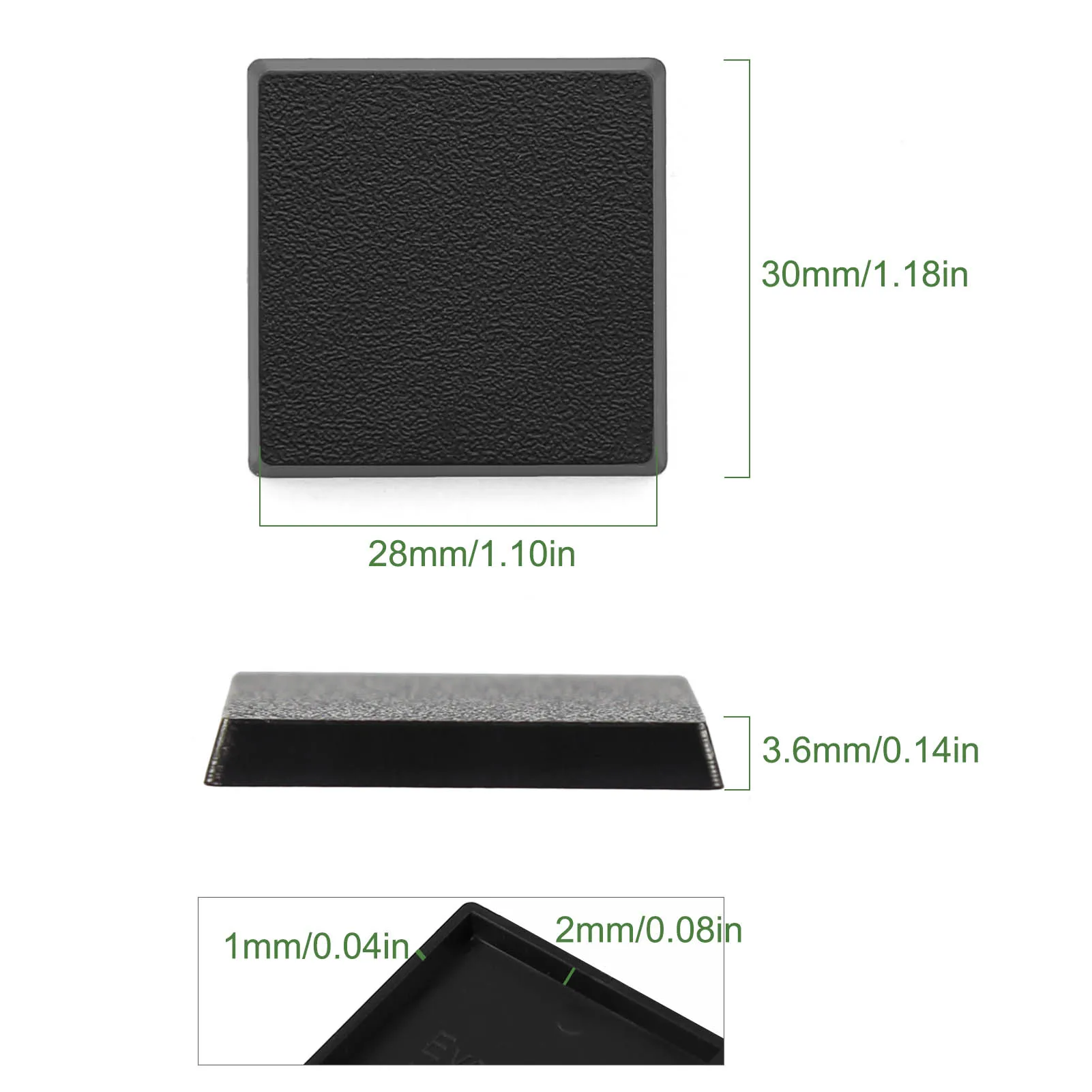 30mm Square Wargaming Bases, Plastic Black