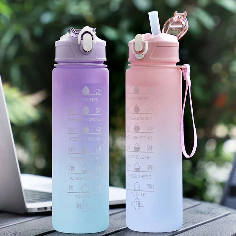 900ML Water Bottle with Straw Motivational Sport Water Bottle for Kids Leakproof Drinking Bottles Children Student School Travel