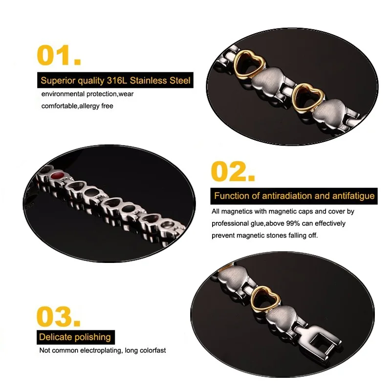 Healthy Magnetic Slimming Bracelet Fashionable Jewelry for Woman Man Weight Loss Bracelet Link Heart Shape Steel Chain