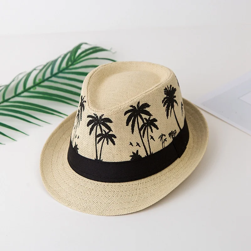 Palm Tree Shade Unisex Summer Women Straw Hat Sun Protection Short Brim Men Beach Cap Jazz Hat