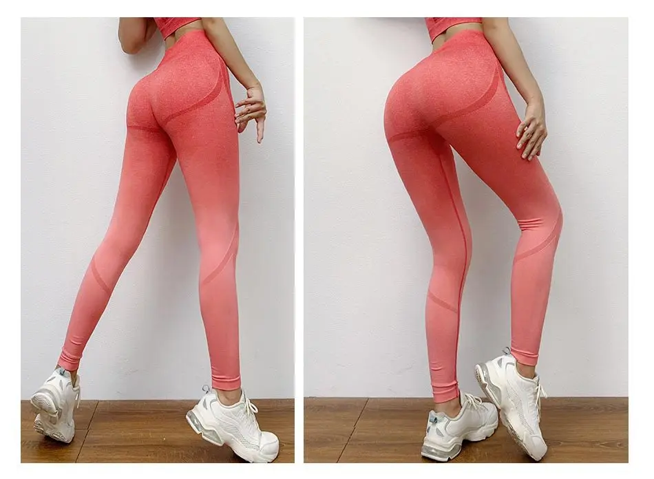 Gradient Color Fitness Leggings Sexy Buttocks Gym Leggings Women High Waist Workout Clothes Push Up Legging Women Breathable fishnet leggings