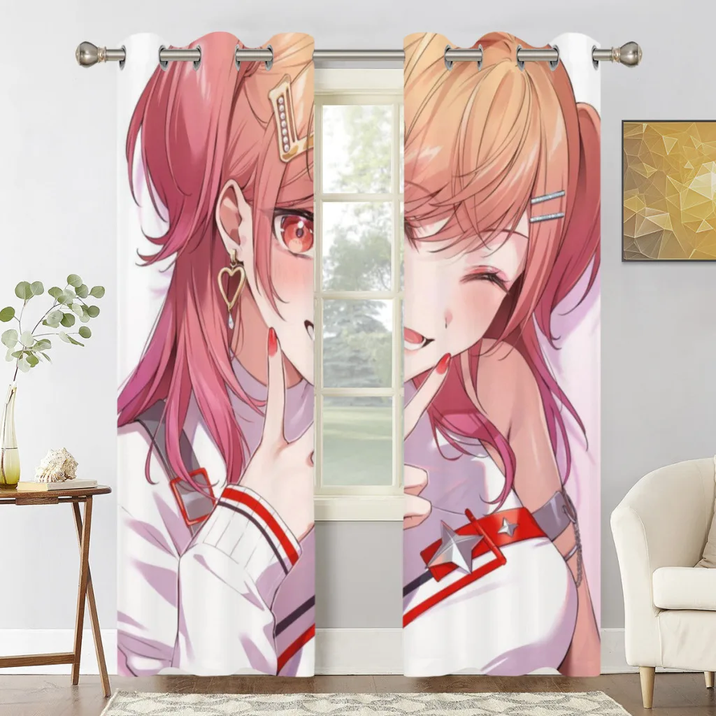 

Anime Hololive Kawaii Window Curtains for living room bedrooms 2 pieces Aesthetic room decoration