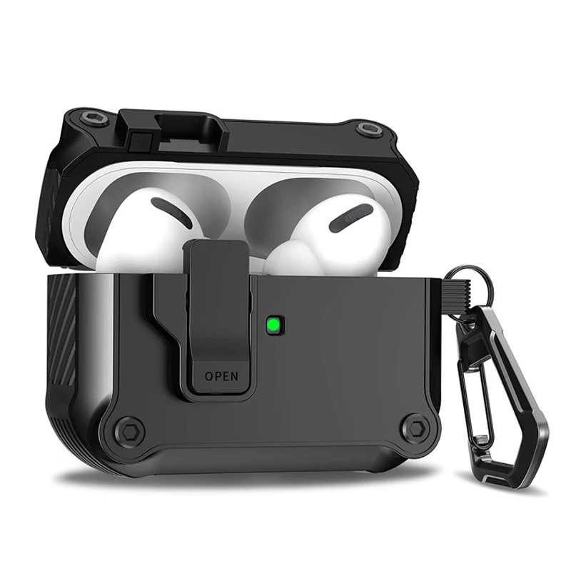 Shockproof Security Lock Cover with Hook for Wireless Earbuds Case