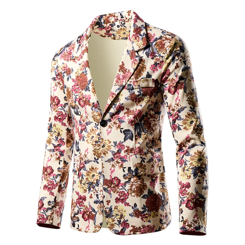 Fashion Men 3D Digital Printed Suit Slim Fit Jacket Male Wedding Dance Party Trendy Dress Floral Blazer Coat