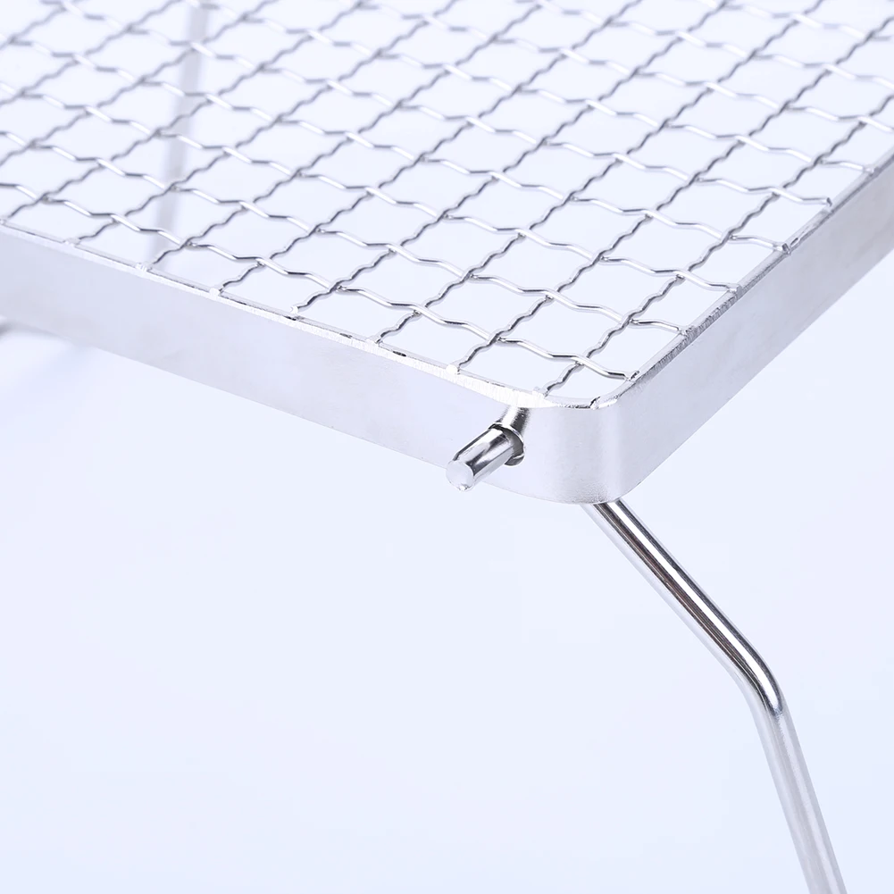 Folding BBQ Grill Rack Stainless Steel Foldable Stove Pot Rack Heat Resistance Barbecue Tray Holder for Outdoor Camping Hiking