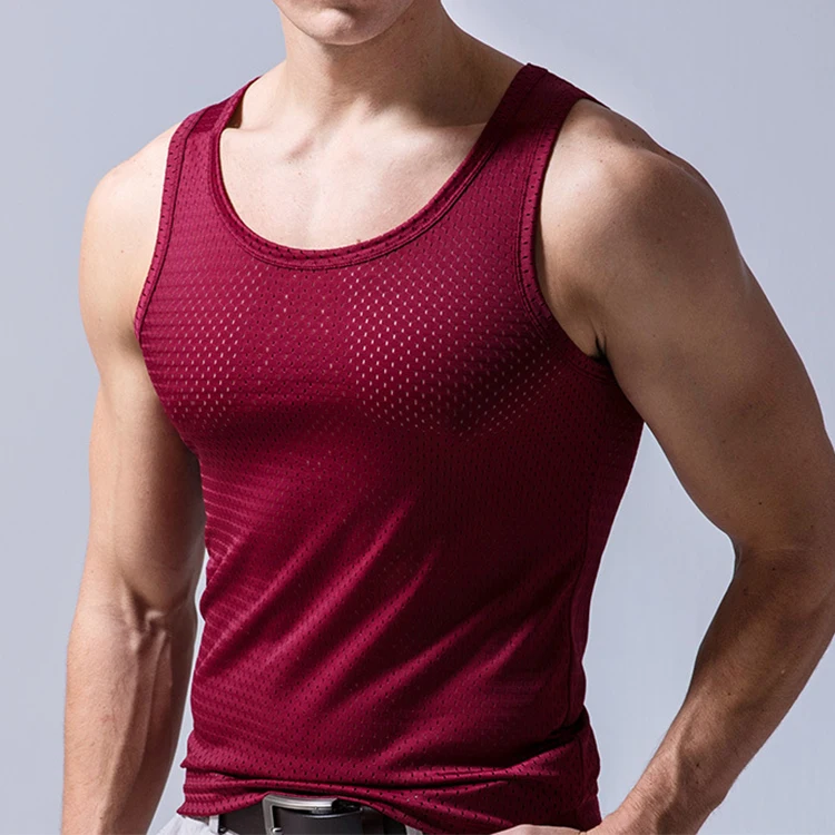 Mens Underwear Sleeveless Mesh Tank Top Solid Muscle Vest Undershirts V