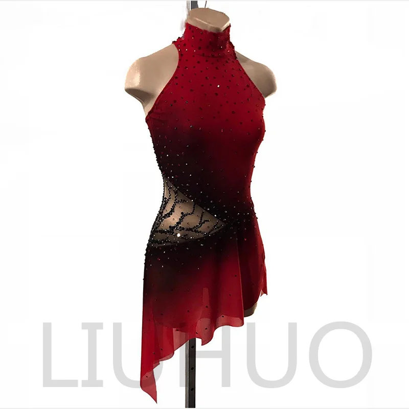 

LIUHUO Ice Figure Skating Dress Girls Women Teens Stretchy Spandex Gradient Competition Wholesale Red