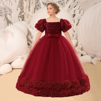 Elegant Kids Christmas Party Dresses For Girls Children Formal Wedding Bridesmaid Ball Gown Sequins Flower Girl Princess Dress 1