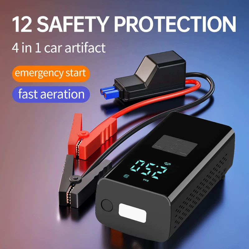 

4 in1 Car Jump Starter Emergency Wireless Air Pump Portable Air Compressor Multi-function Tire Inflator Auto Battery Starter