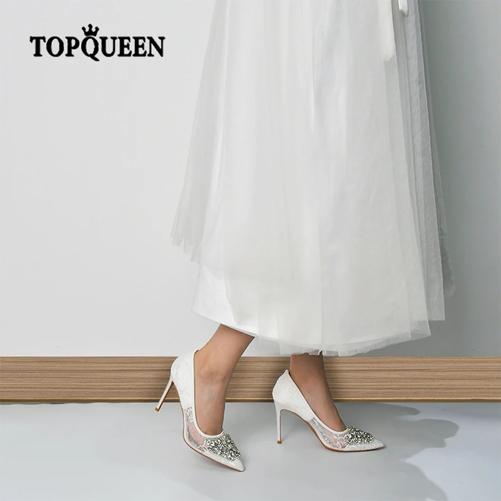 

TOPQUEEN Luxury Wedding Shoe High Heels Wedding Shoes New Design Rhinestone Fashion Women's Korean 3.9 Inch Birthday Party A17