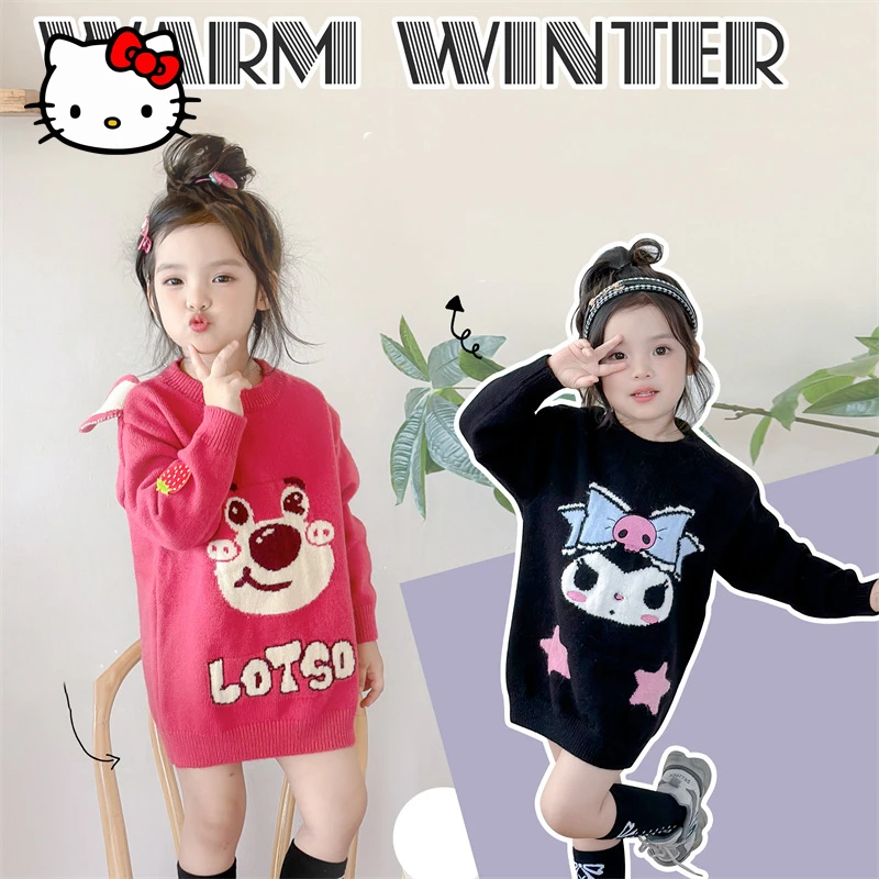 

Новинка кавайная свитер-юбка Sanrio Kuromi Милая мультяшная детская осенне-зимняя вязаная плюшевая юбка студенческое платье для кампуса подарок