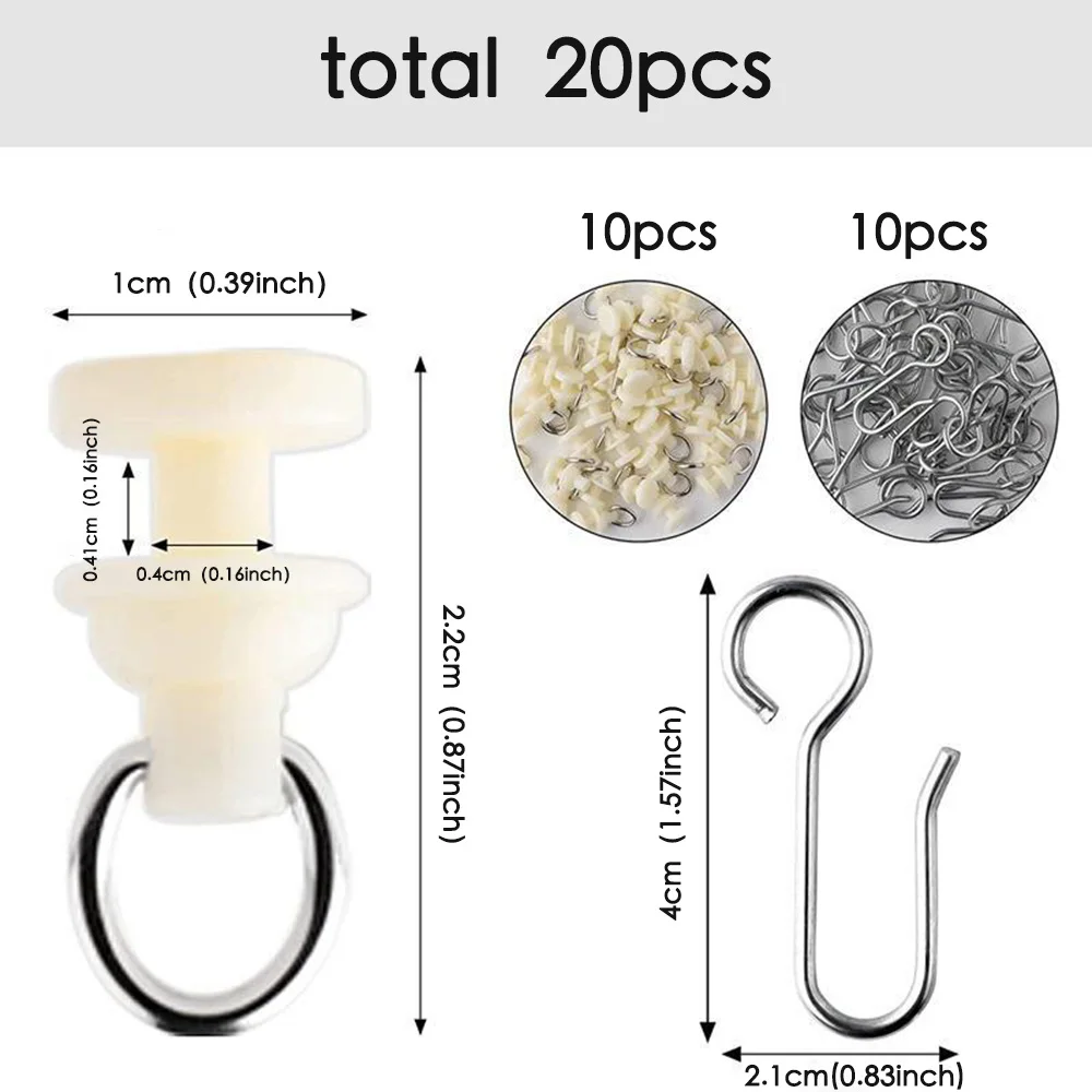 20PC Curtain pulley hook set curtain track PVC ball accessory silent pulley