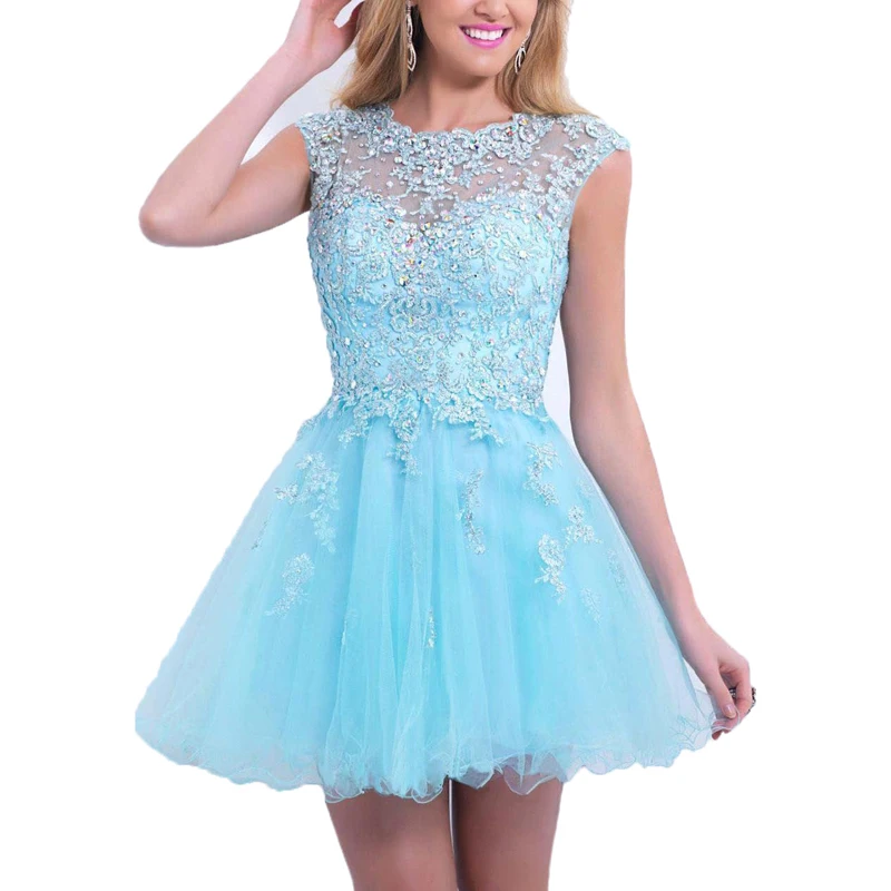 

Mini O Back Homecoming Dresses Short Lace Appliques Sequined Tulle Juniors Prom Evening Gowns Vestidos de fiesta