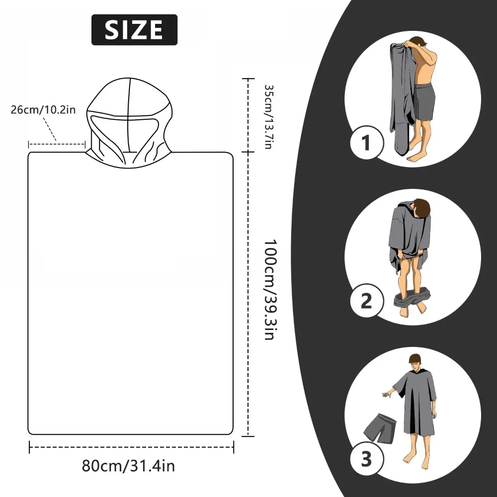 80*100cm Quick Dry Printed Cloak Microfiber Suede Wearable Adult Surf Changing Robe Poncho Hooded Beach Towel for Women