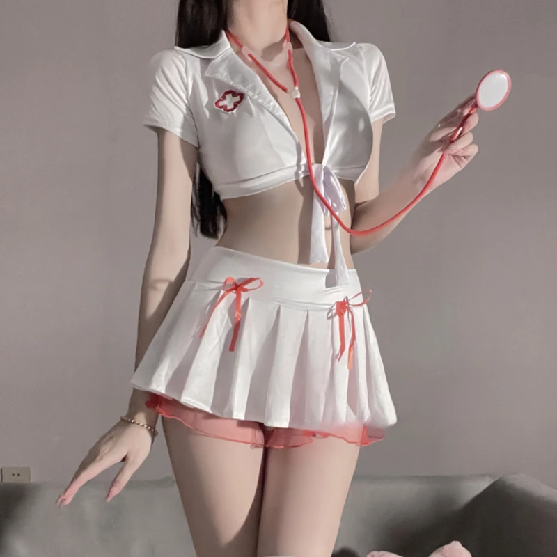 Erotic Nurse Uniform Adult Sex Hot Dress Cosplay Girls Porn Costumes Deep-V Neck Nightdress Angel In White Women Sexy Lingerie