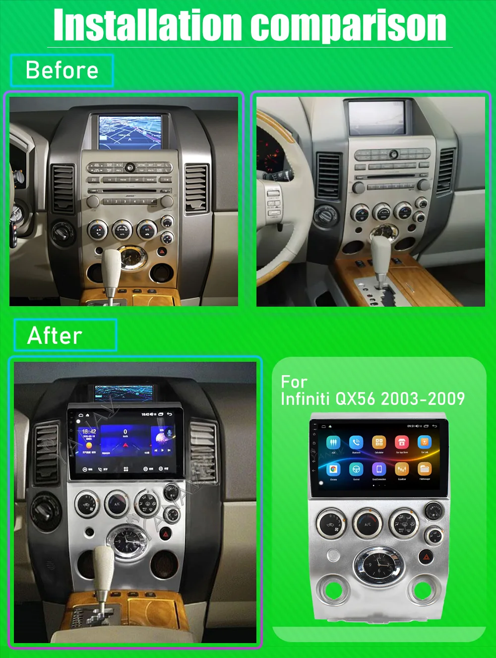 Android 2 Din Car Radio For Infiniti QX56 2003 2009 GPS Navigation Stereo Recorder Multimedia MP3 Player Wireless Carplay Unit