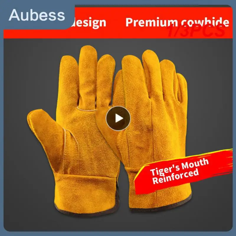 

1/3PCS Men Work Gloves Soft Cowhide Driver Hunting Driving Farm Garden Welding Security Protection Safety Workers Mechanic Glove
