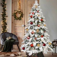 8FT Artificial Flocking Christmas Tree with 470LEDs Warm White Ball Lights 1242 Branch Tips PVC Holiday Decoration Xmas Tree wit 1