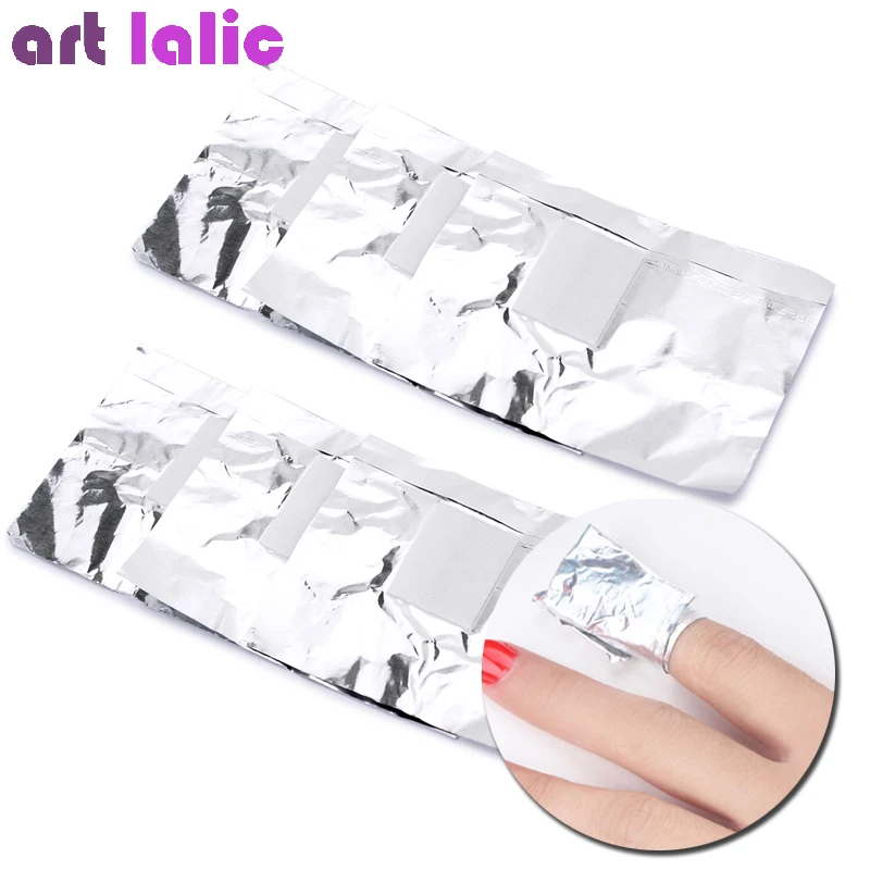 100pcs Aluminium Foil Remover Wraps With Acetone Nail Art Cotton Wipes