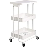 2-Tier Metal Kitchen/Utility Cart with Shelf, White 1