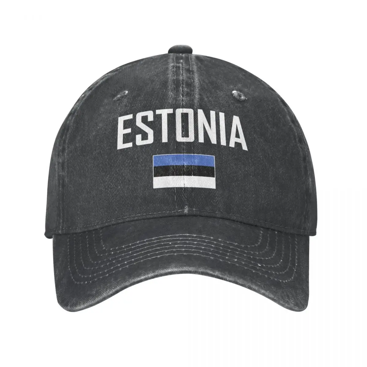 

Men Baseball Cap ESTONIA Flag And Font Charcoal Washed Denim Classic Vintage Cotton Dad Trucker Hat Unisex Adult