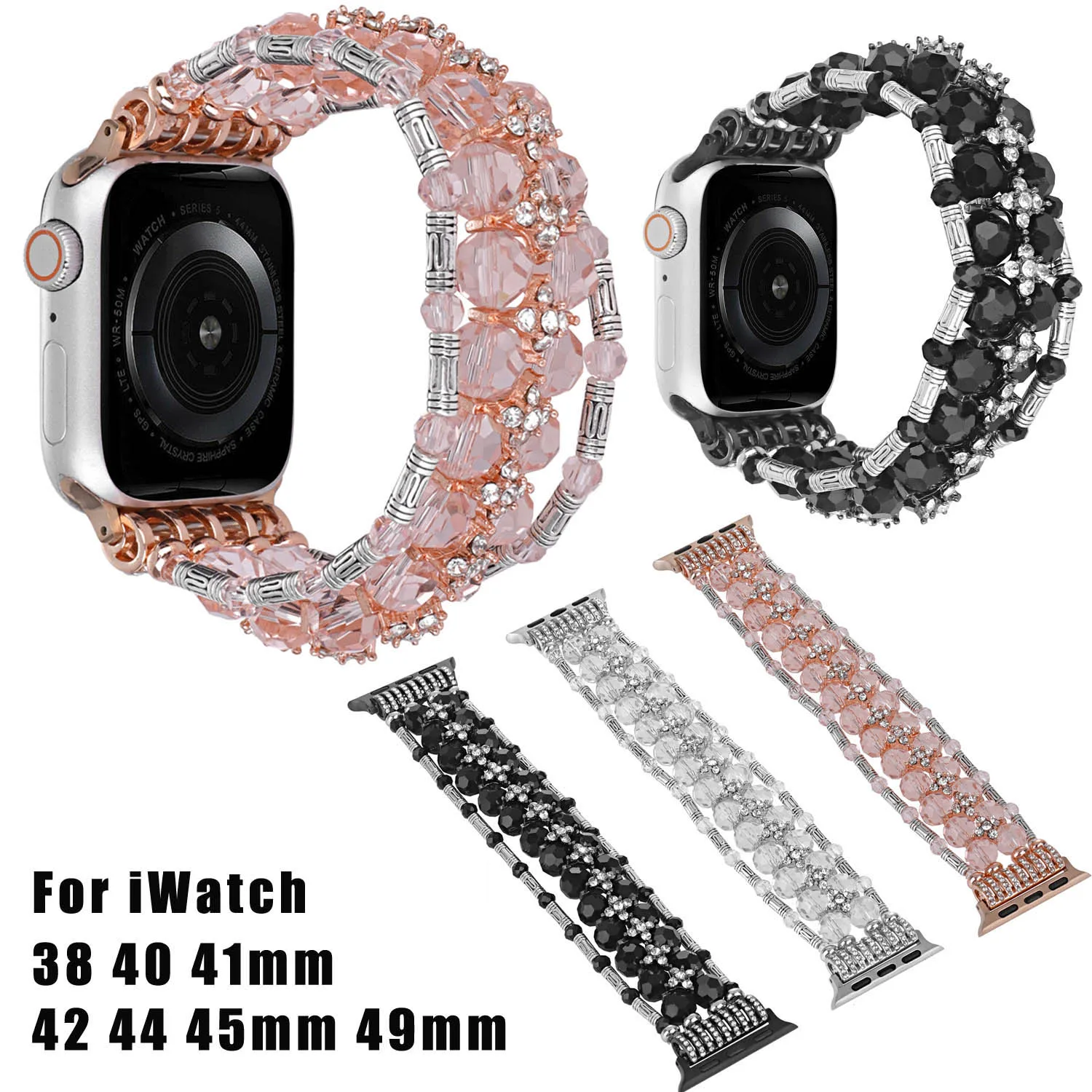 

Women Jewels Elastic Bracelet For Apple Watch Band Ultra 9 8 7 SE 6 5 4 3 Crystal Watchband For iWatch Strap 40 41 44 45mm 49mm