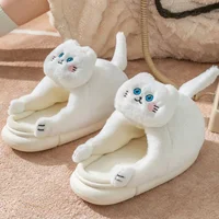 Winter Women's Slippers Holding Cat Cartoon Cute Home Cotton Slippers Winter New Soft Sole Thickened Warm Couple Plush Shoes 1
