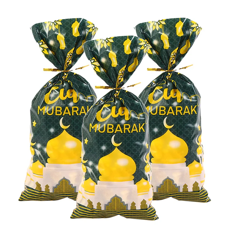 

50pcs Eid Mubarak Gift Bags Ramadan Kareem Cookie Candy Packaging Bag 2024 Islamic Muslim Party Supplies Eid Al-fitr Decor