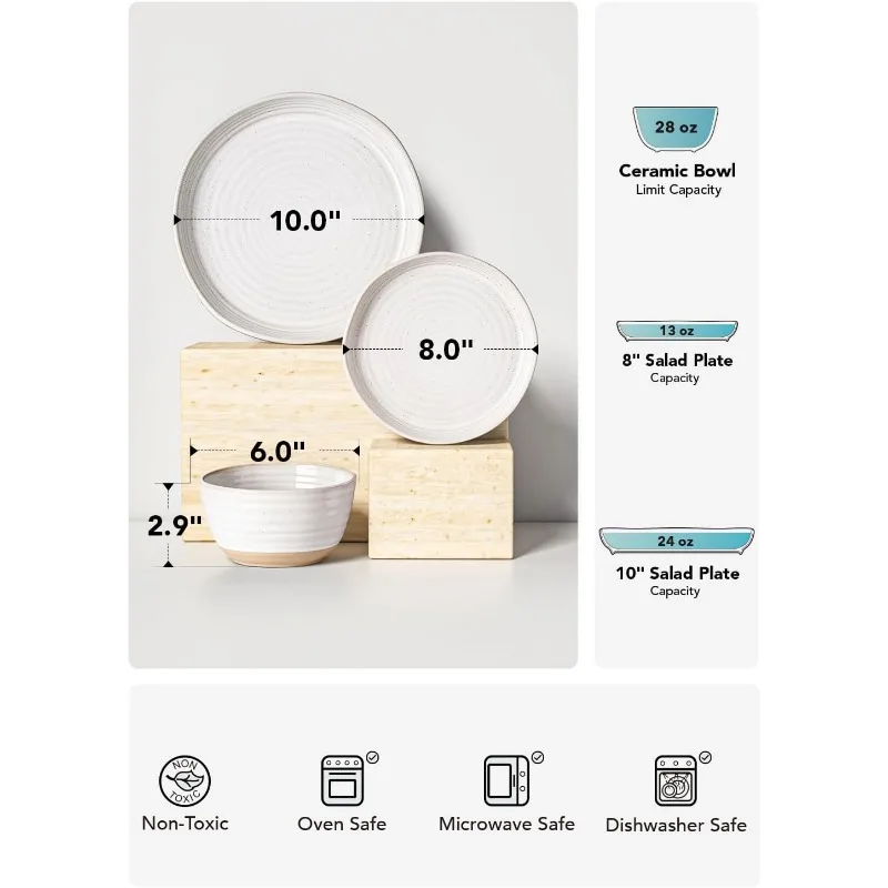 Dinnerware Sets 12 PCS, Ceramic Plates and Bowls Set