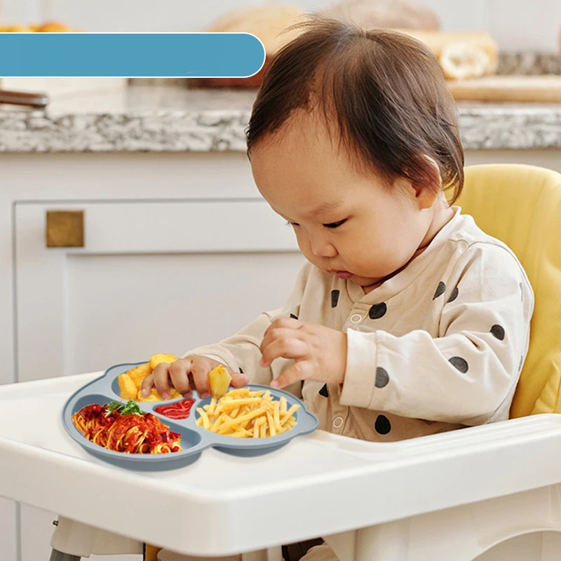 Silicone Dining Plate Baby Kids Feeding Plate Sucker Bowl Children Dishes Toddler Training Tableware BPA FREE