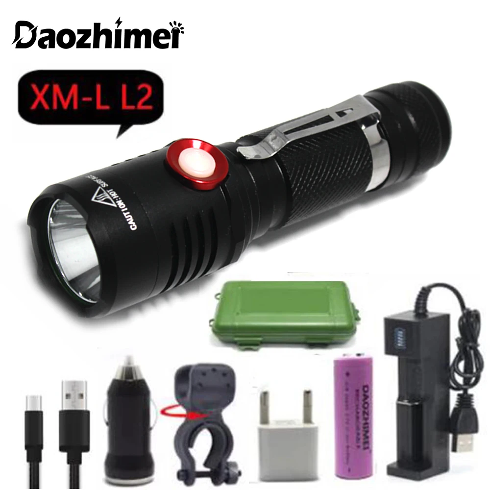 

Powerful USB LED Flashlights Flash Lamp XM-L2 Hunting Fishing light camping Self defense Torch +1*18650 battery+USB Charger