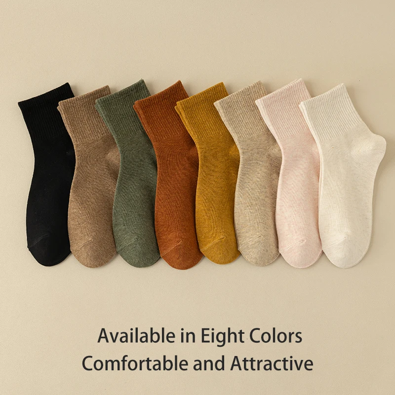 8 Pairs of Women's Cotton All Season Solid Color Simple Fashion Versatile College Style Summer Breathable Mid Tube Socks 2