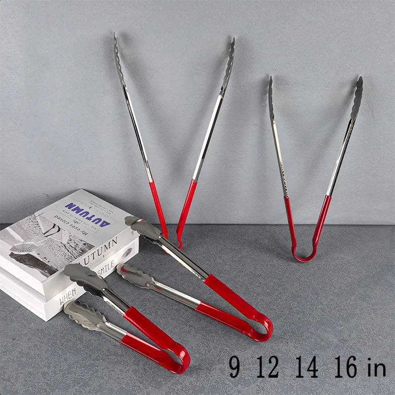 Stainless steel Silicone Kitchen Tongs Long BBQ Tong Food Tongs With Silicone Covered Handle 9/12/14/16 inch