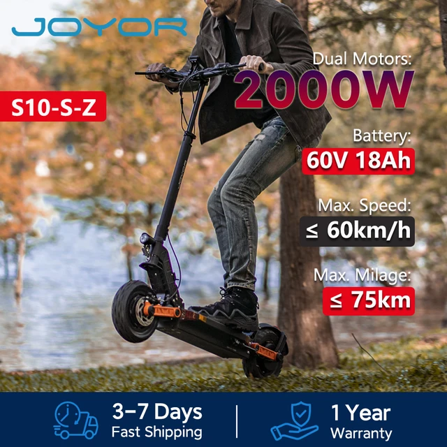 JOYOR S10-S-Z Trottinette electrique adulte, Double moteur 1000W, Batterie 60V 18Ah, Pneu 10'', Autonomie 75 km, Vitesse max 25 km/h 1