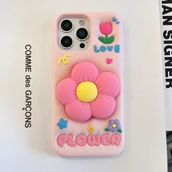 Chic 3D Floral Soft Silicone Case with Flower Stand Holder - iPhone 7 Plus Or 8 Plus (Pink)