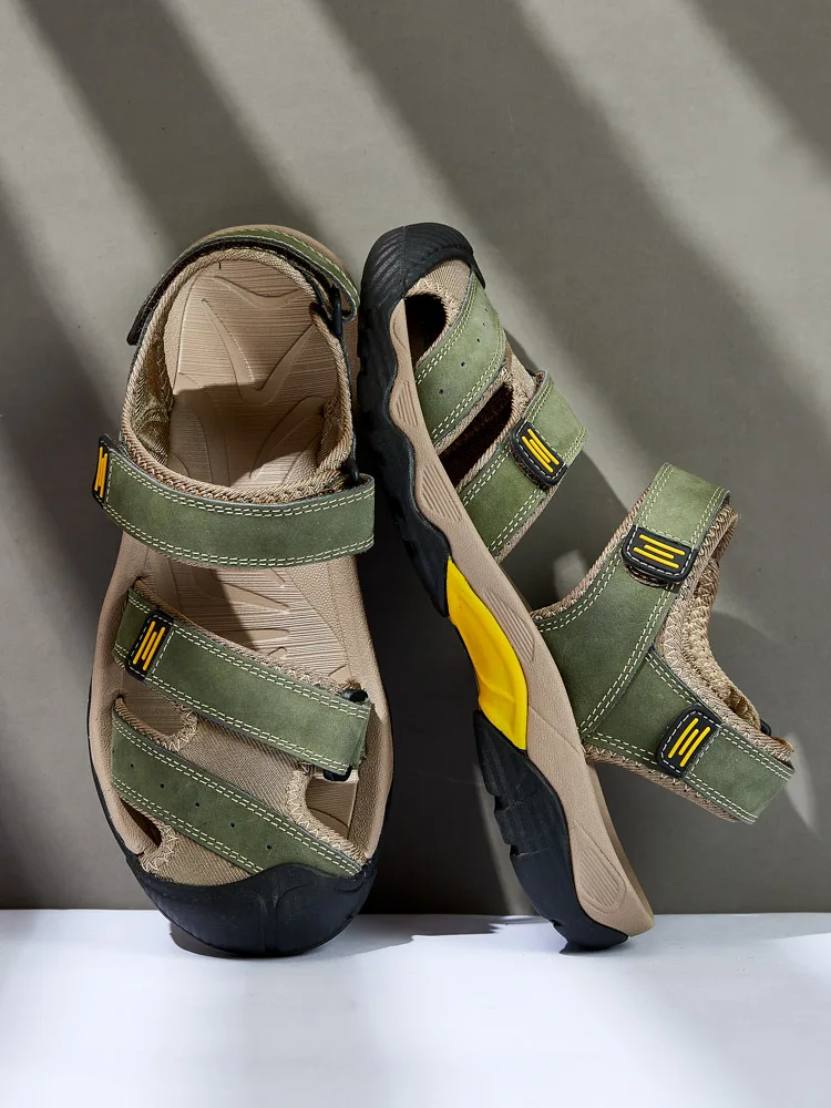 2023 New Arrival Breathable Leather Sandals Outdoor Beach Fashion Big Size Men's Summer Shoes Slip-on Slippers_voghion.com