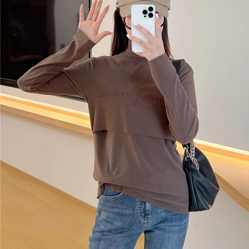 Maternity High Collar German Fleece Warm Nursing Clothes For Nursing Hoodies Mothers Breastfeeding Clothes Pregnant Clothes P14 4