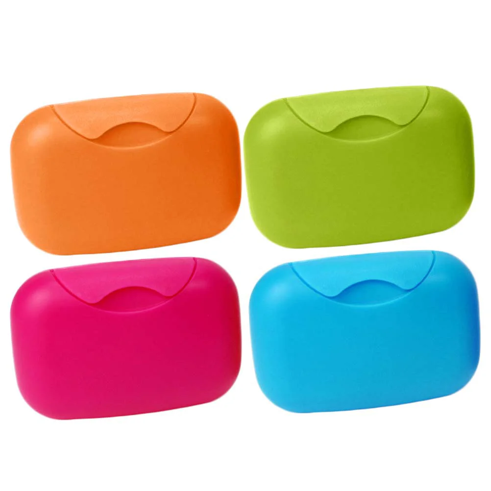 

4pcs Creative Portable Soap Dish Box Soap Holder Container Traveling Sealed Soap Case Size L Random Color