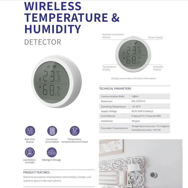 Tuya Smart ZigBee Temperature And Humidity Sensor Wireless LED Screen Display Working With Google Assistant Tuya Zigbee Hub 6